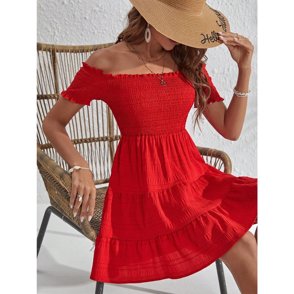 🌟 Off the Shoulder Ruffle Hem mini Dress - Picture 8 of 8